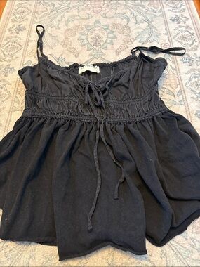 We The Free Black Smocked Tie-Front Spaghetti Strap Blouse